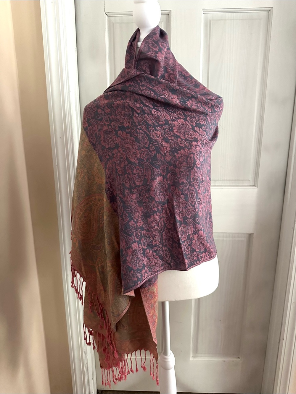 Floral Paisley‎ Pink/Blue/Orange Pashmina Fringe Scarf